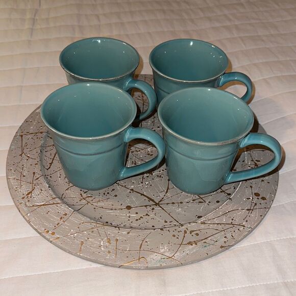 CI Beautiful Stoneware set of 4 Teal Toscana 14 oz Mugs - Picture 1 of 9